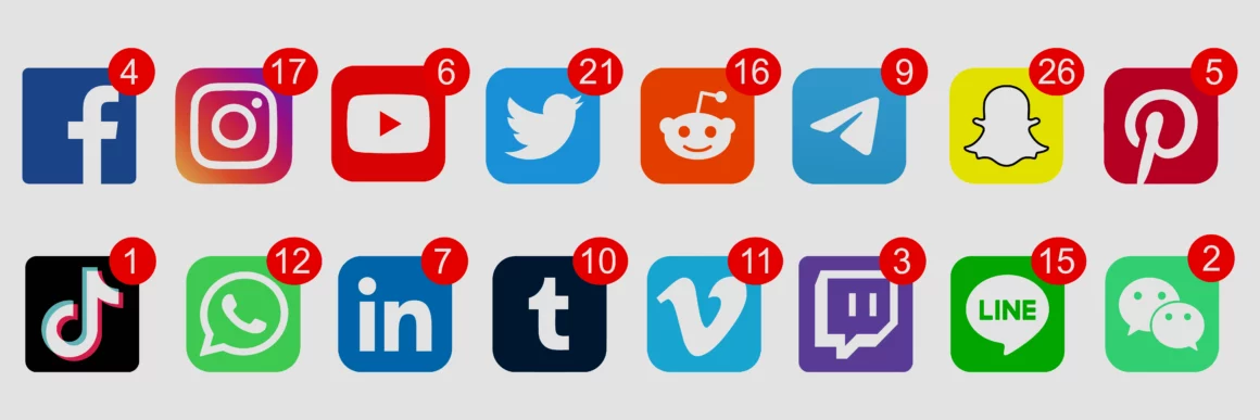 social media icons with notifications on