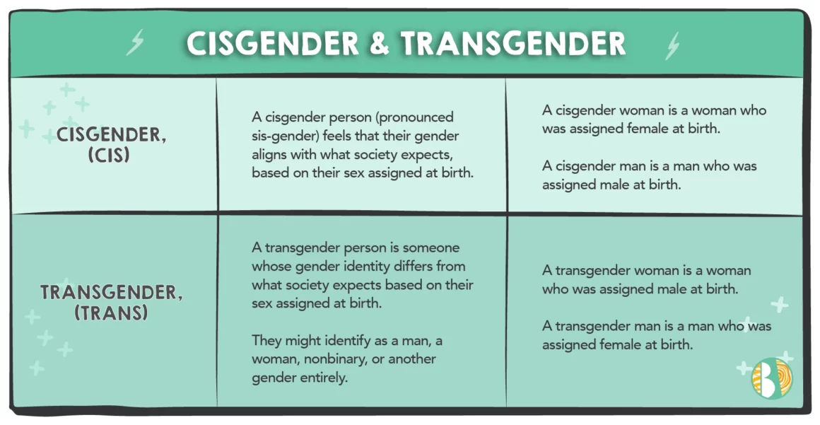 Cisgender and transgender definition illustration and chart