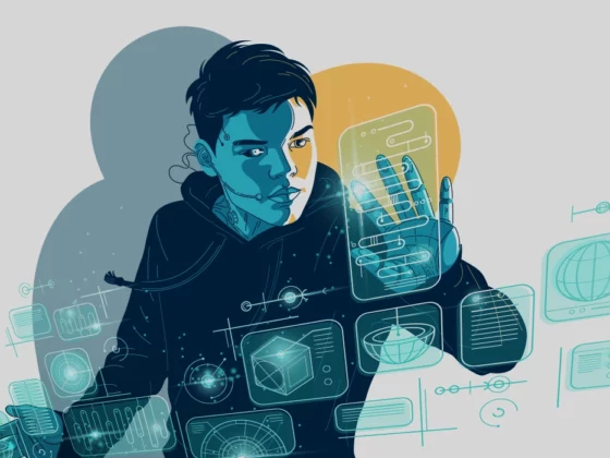 illustration of teen in digital media world