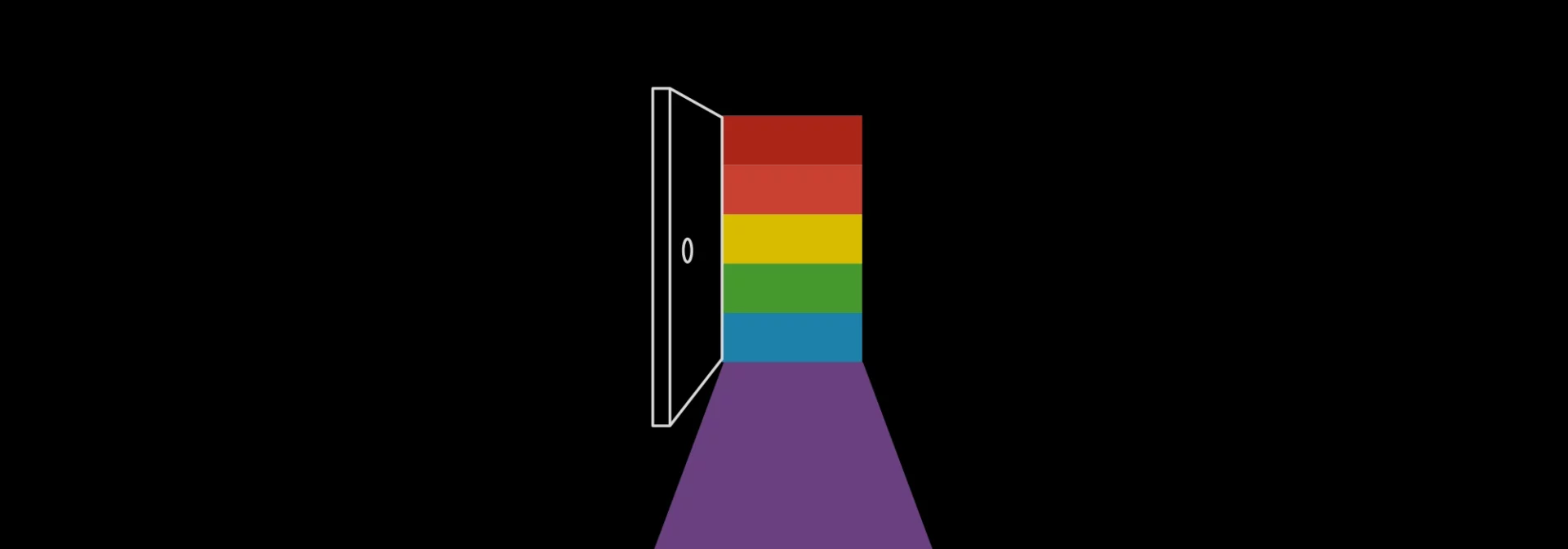 black image with door opening to a rainbow closet